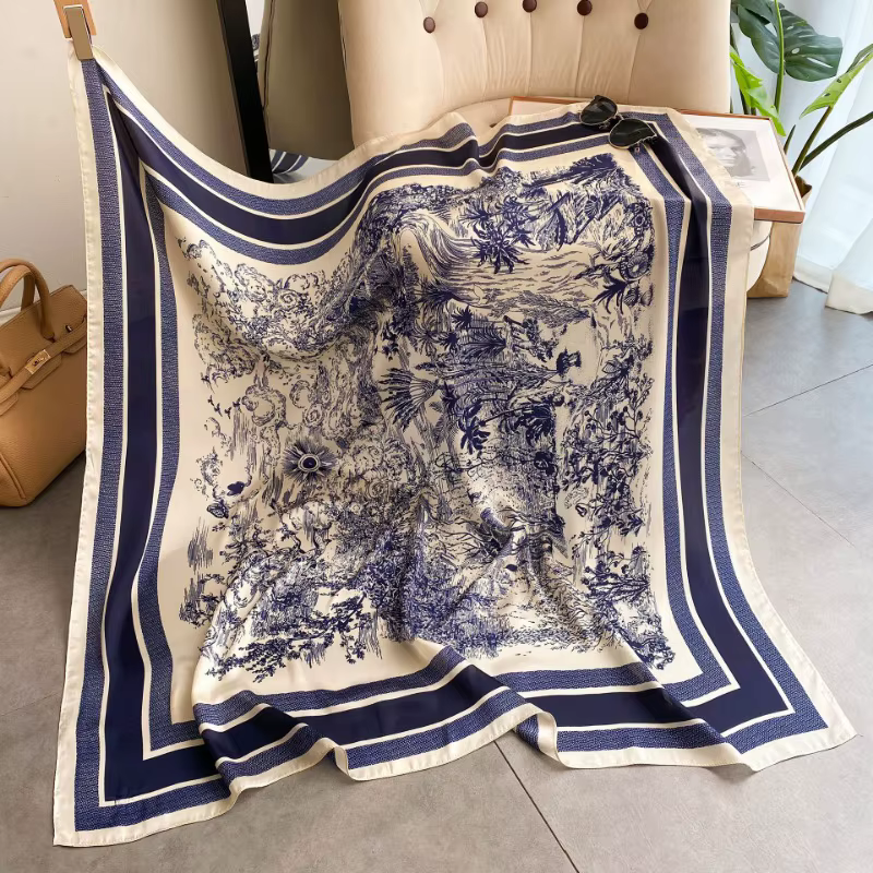 1 pièce Foulard carré 70 cm imprimé végétal pour femme