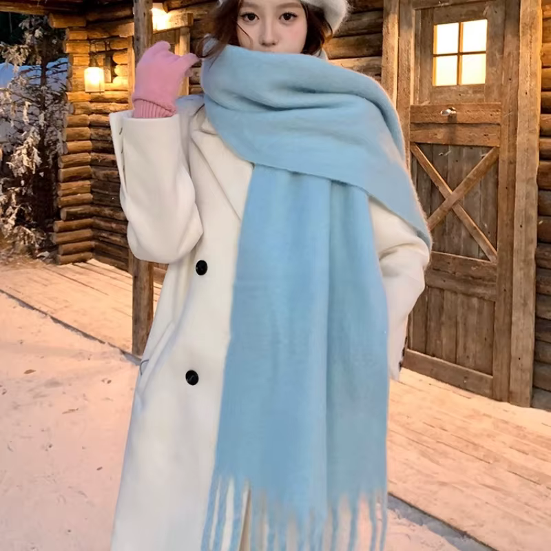 Écharpe d'hiver pour femmes cachemire chaud solide rose Pashmina couverture enveloppes femme épais doux Bufanda grand gland châle Long Echarpe