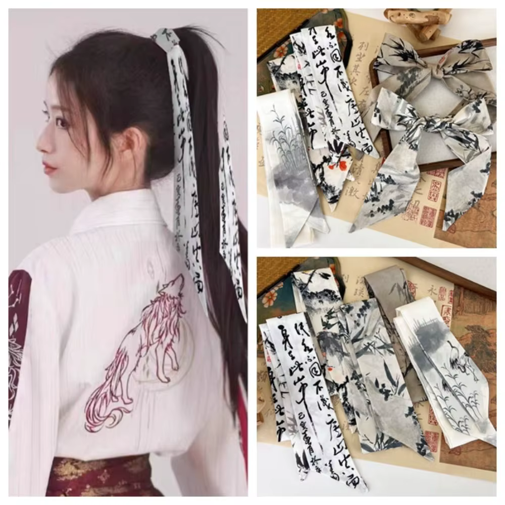 Élégant longue peinture à l'encre foulard en soie Style minimaliste