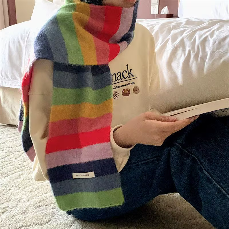 Écharpe Mohair à rayures arc-en-ciel pour hommes et femmes en hiver