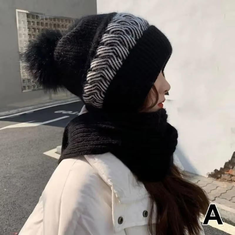 Chapeau écharpe tout-en-un hiver épaissi chaud Double