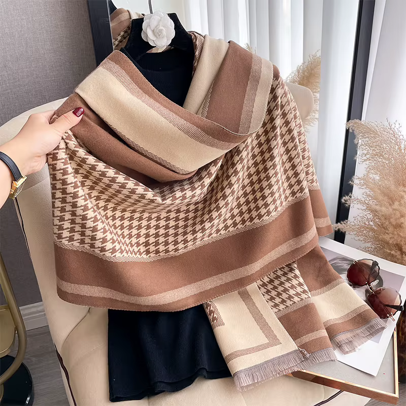 Écharpe Jacquard double face en cachemire pashmina