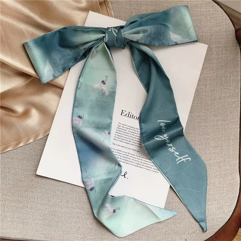 Luxary marque Design fleur imprimé Foulard en soie pour les femmes mode cheveux bandeau
