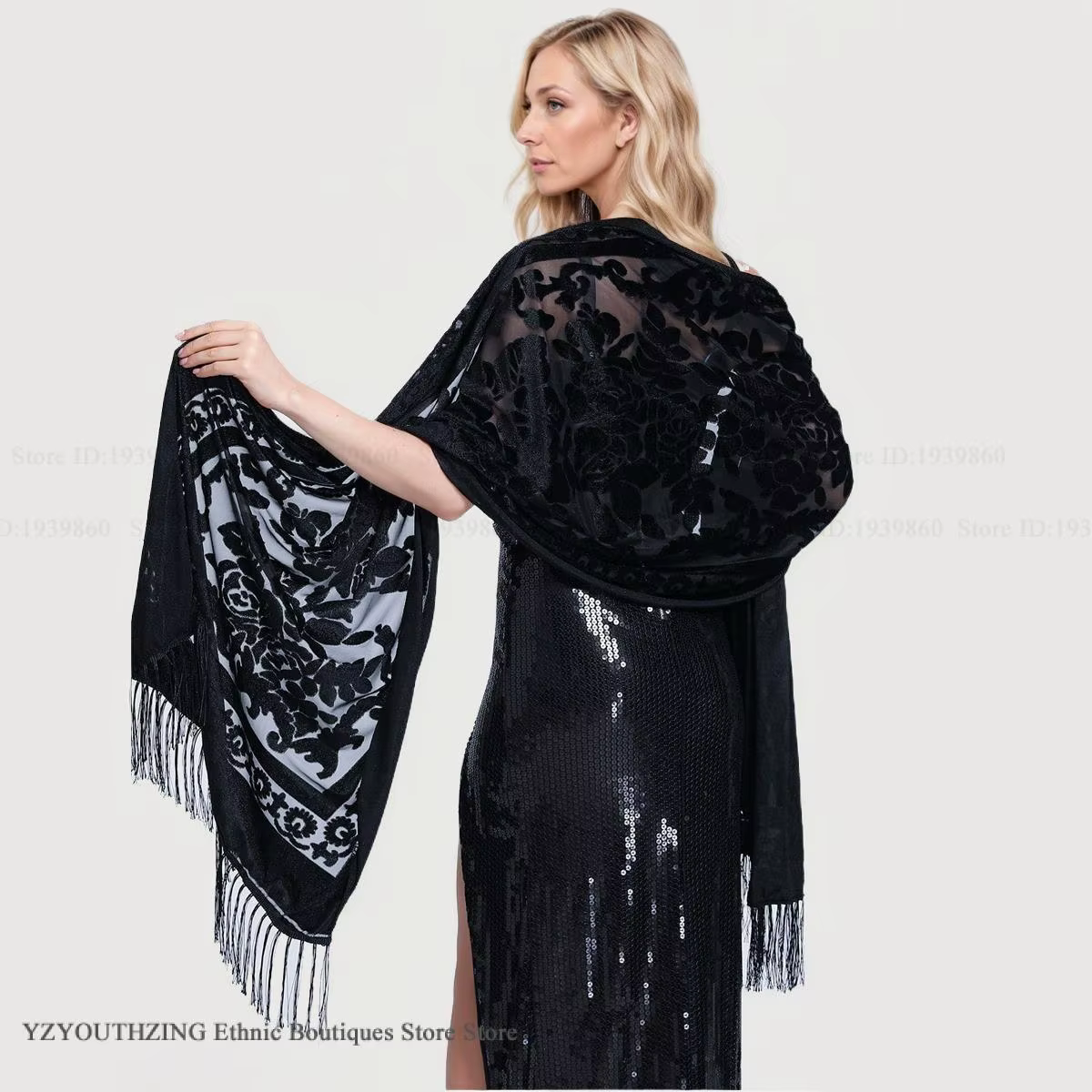 Femmes velours écharpe châle femme longue Jacquard foulards Noble