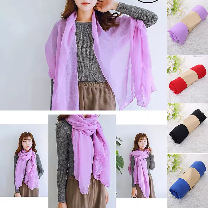 Mode 17 couleurs femmes longue écharpe Wrap foulards Vintage coton lin grand châle Hijab élégant solide violet noir rouge 180*45 cm
