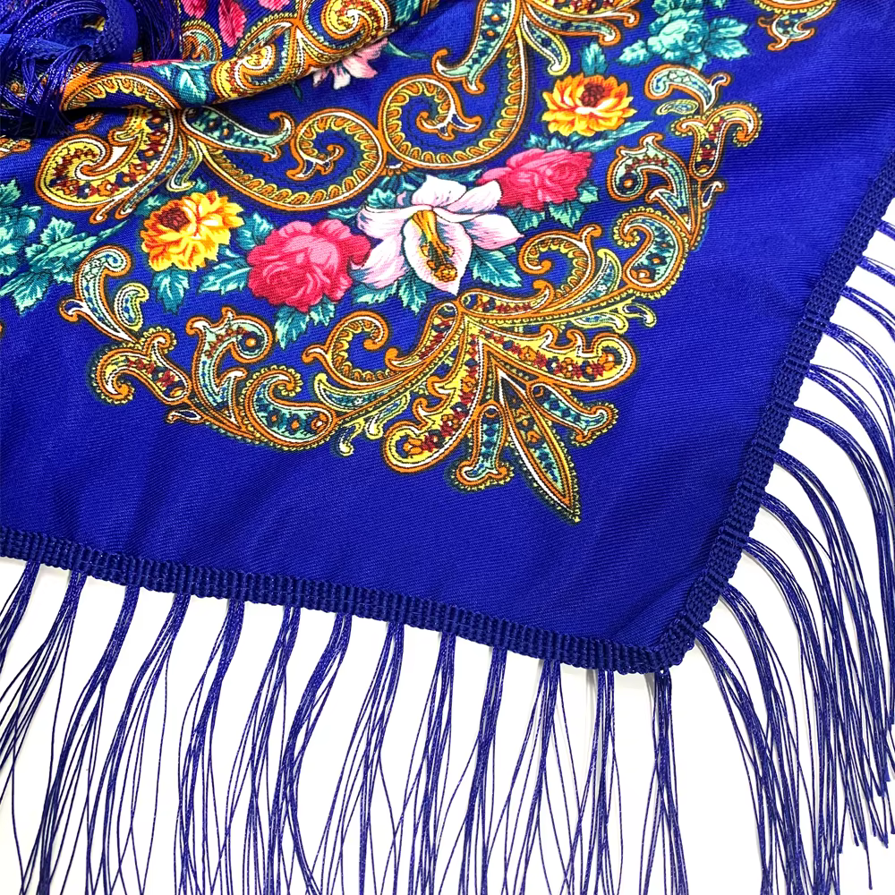 115*115 cm femmes russe écharpe de luxe imprimé fleuri carré Bandana ukrainien à franges châle Babushka mouchoir bandeau