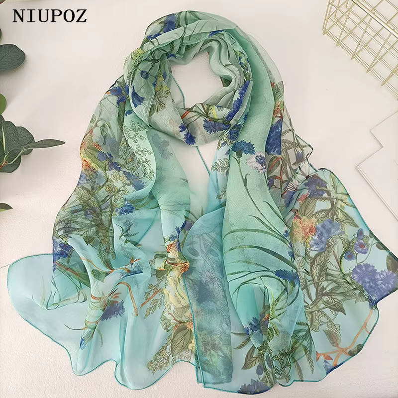 Herbe verte femmes élégant en mousseline de soie Georgette Bandana écharpe été plage crème solaire mince Hijab