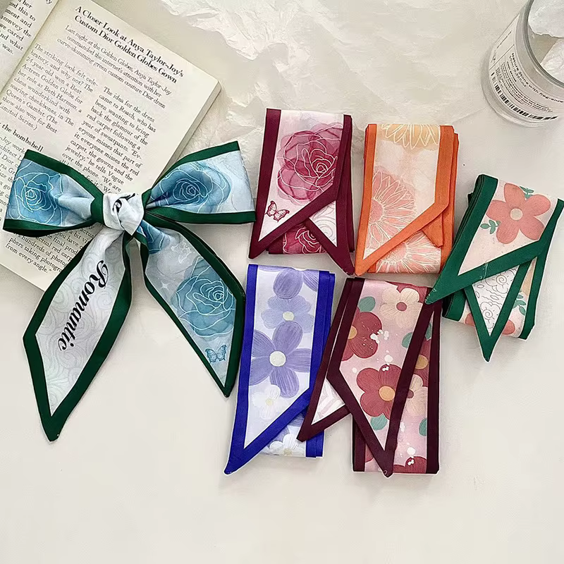 Luxary marque Design fleur imprimé Foulard en soie pour les femmes mode cheveux bandeau
