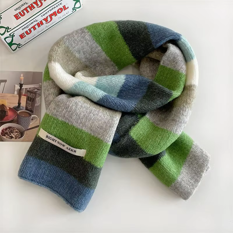 Écharpe Mohair à rayures arc-en-ciel pour hommes et femmes en hiver