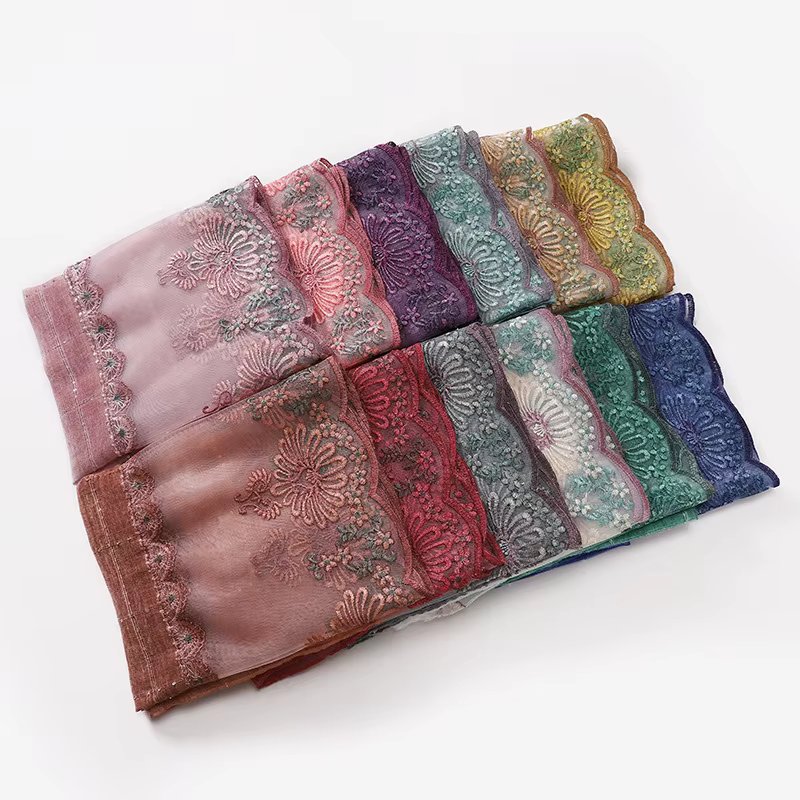 Écharpe Islamique à Paillettes, Châles Longs, Wraps, Fleur de Luxe, Écharpe de Sauna, Bande de Sauna, Dentelle Brodée, Paillettes, Hijab, Couture, Épissage, Nouveau