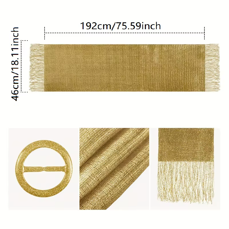 Écharpe en dentelle dorée et argentée brillante avec pompons