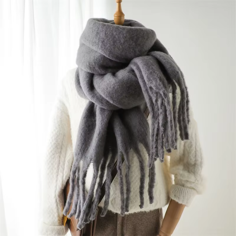 Écharpe Mohair couleur unie polyvalente hiver chaud