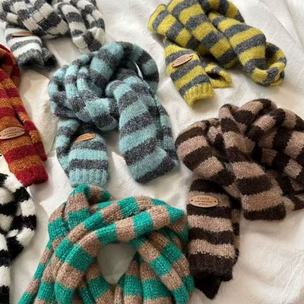 Foulard Long en coton à rayures noires et grises pour femmes