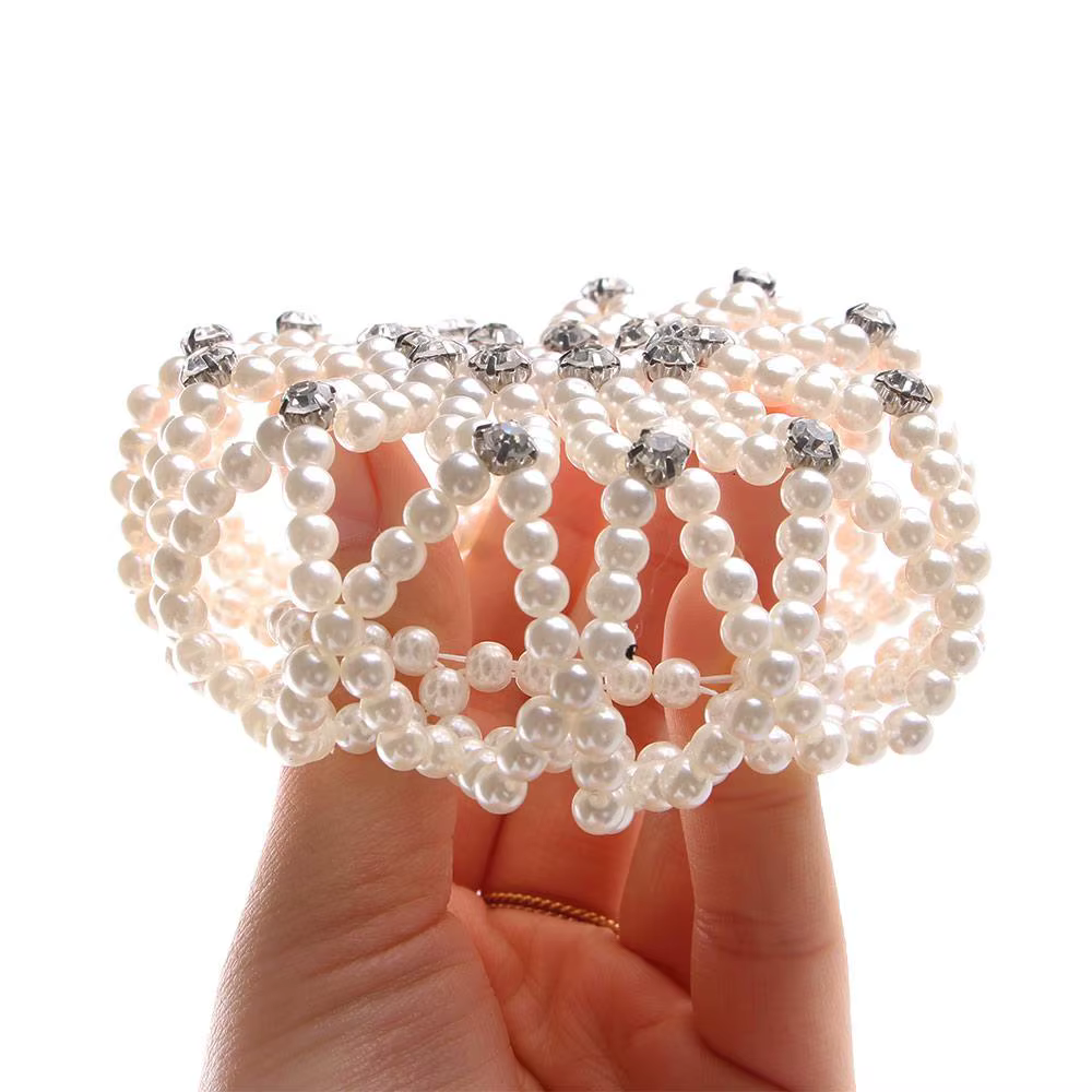 Mode dames Crochet Balle Snood cristal à la main chignon Net chapeaux perle filets à cheveux