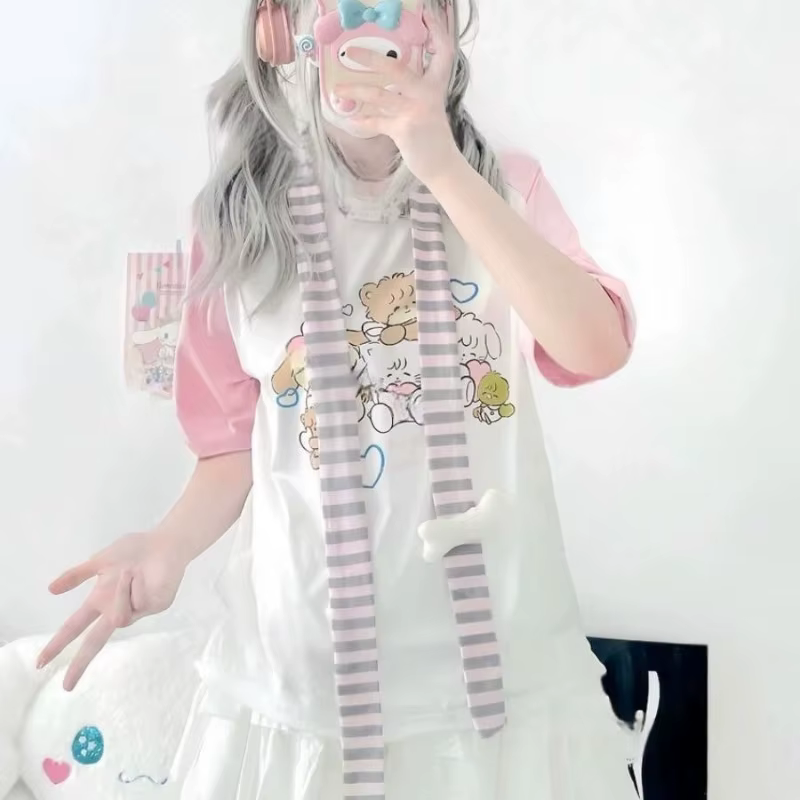 Écharpes rayées noires et blanches style Harajuku Y2K avec décorations en os