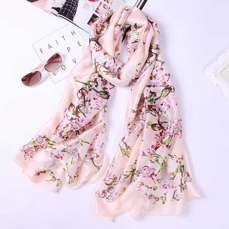 100% Foulard en soie naturelle femmes marque de luxe impression numérique fleurs
