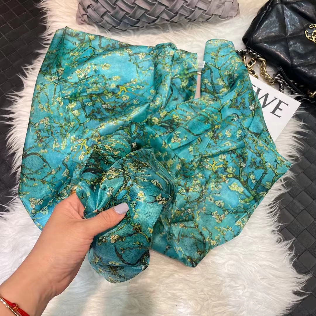 100% foulard en soie de mûrier châle marque prune Bossom Design bleu vert été plage châles