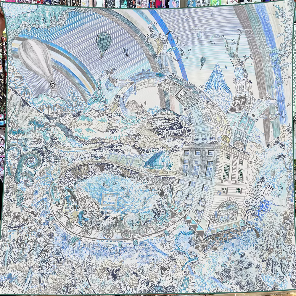 135CM écharpe en cachemire femmes manuel roulé châles mer ville carré foulards enveloppement Bandana marque de luxe