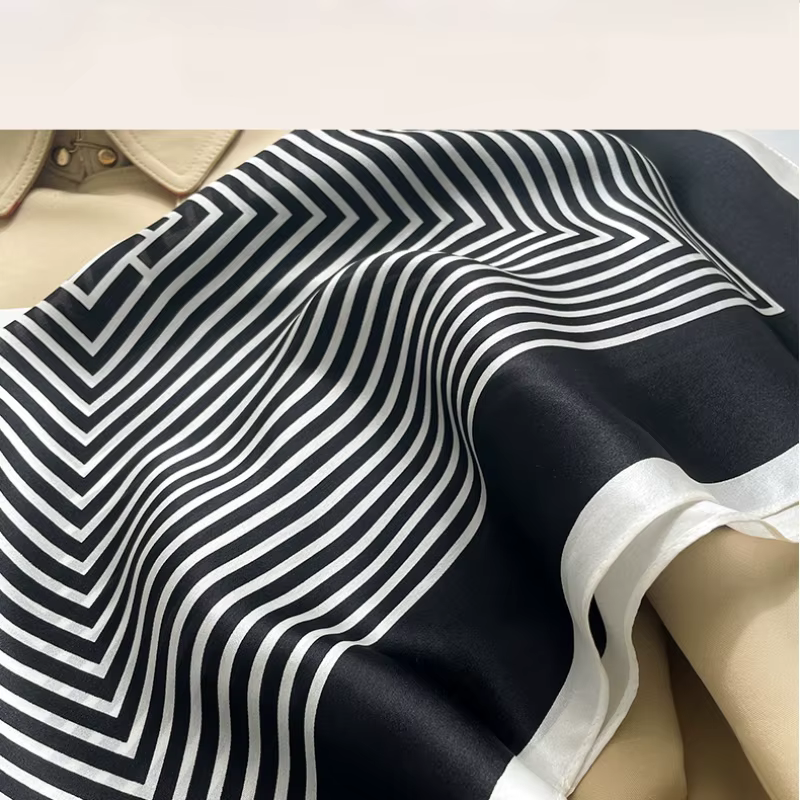 Femmes 100% foulard en soie de mûrier noir blanc rayé foulards carré