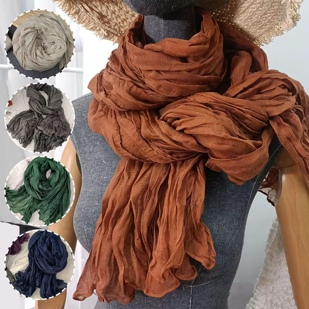 Écharpe en coton et chanvre de couleur unie