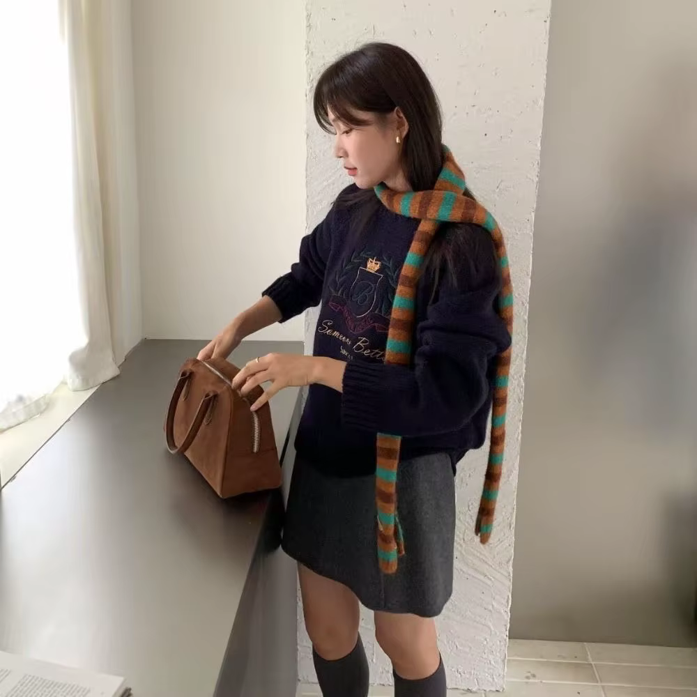 Foulard Long à rayures noires et grises pour femmes