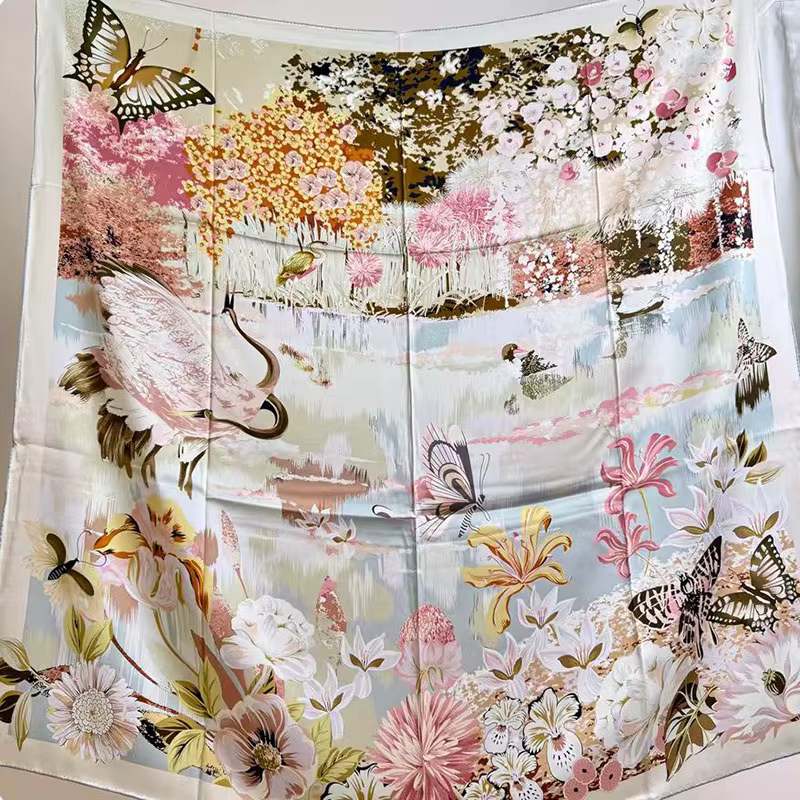 Grand foulard carré 100 % soie véritable