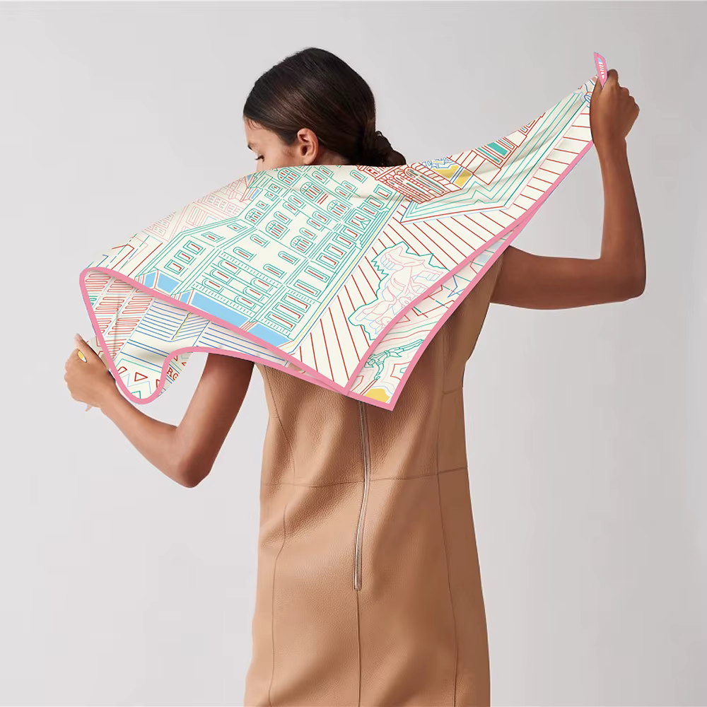 Foulard en soie sergé châle marque de luxe Fubao City Architecture