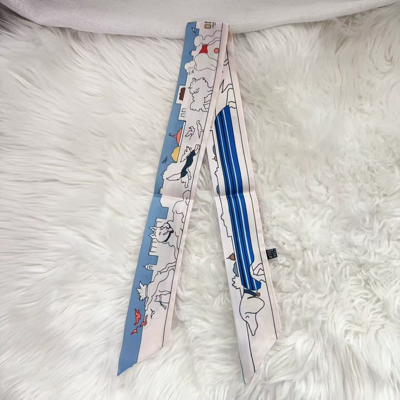 Paris Love Dog imprimé floral ruban de soie écharpe d'emballage coréen sergé satin simulation