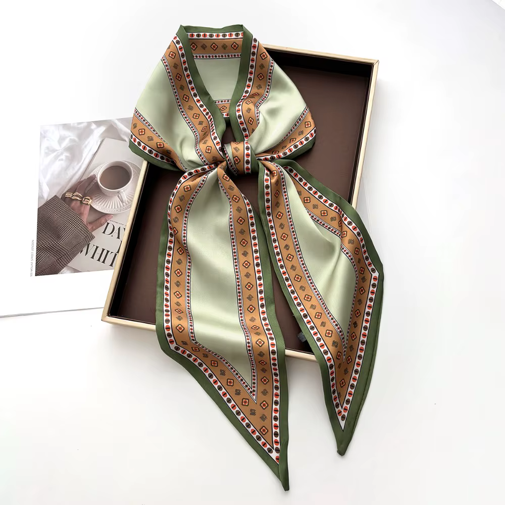 Écharpe longue imprimée pour femme, effet soie, foulard, bandeau, ruban, accessoire de mode féminin