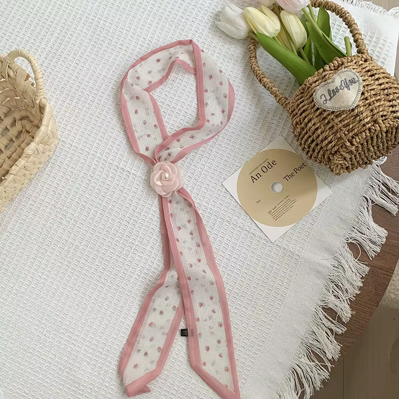 Écharpe longue détachable avec accents roses ; pour femmes