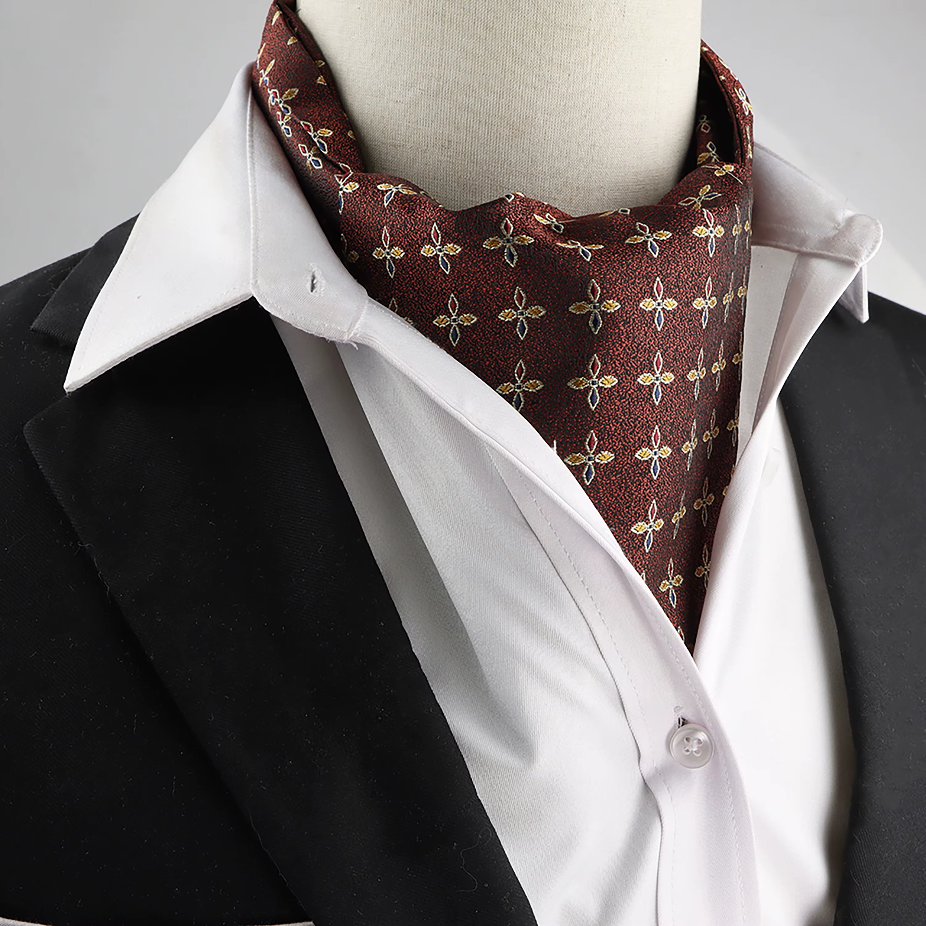 Nouveau Design hommes Ascot écharpe cravate mode Paisley Dot rouge jaune gris