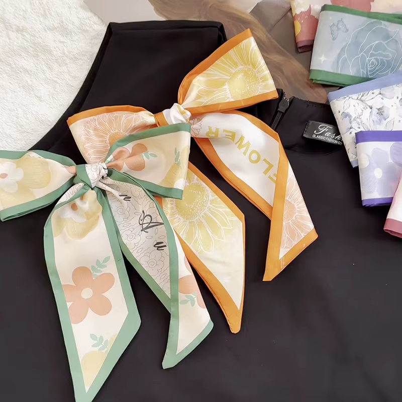Nouveau modèle de marque de luxe petit foulard en soie pour femmes bandeau de cheveux sac à main poignée ruban écharpe