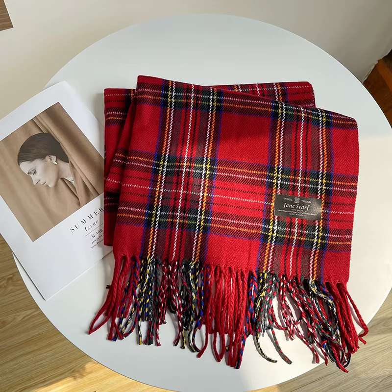 Écharpe à pampilles Tartan rouge