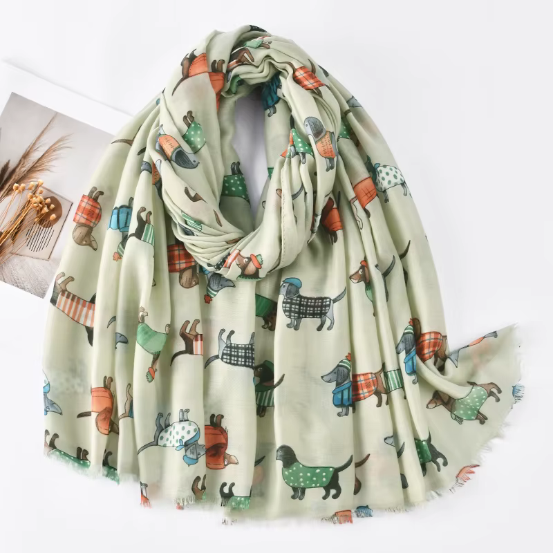 Écharpe en Viscose à Motif de Chien et Chat pour Femme Musulmane