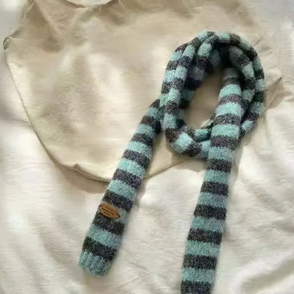Foulard Long en coton à rayures noires et grises pour femmes