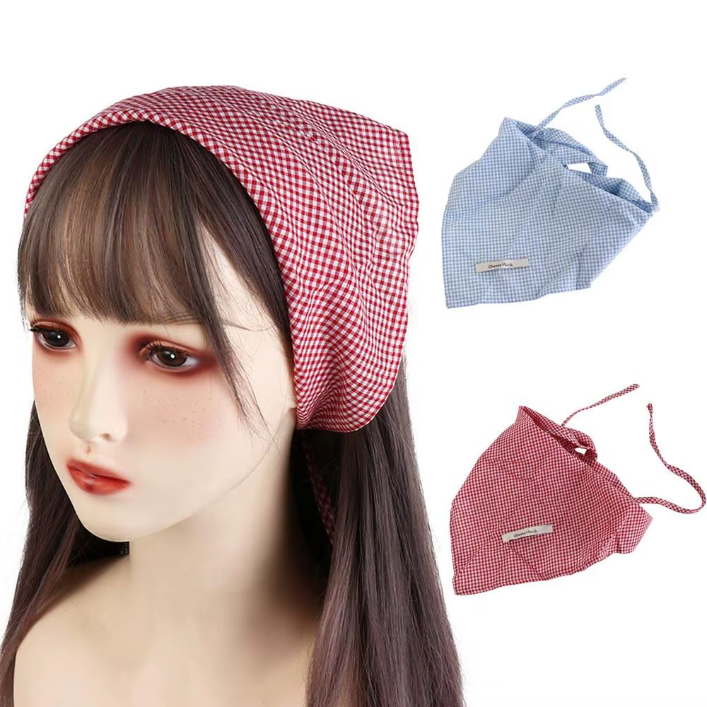 Foulard Cheveux Roux Bohème Bandana Style Pastoral Bleu Triangle Bandeau
