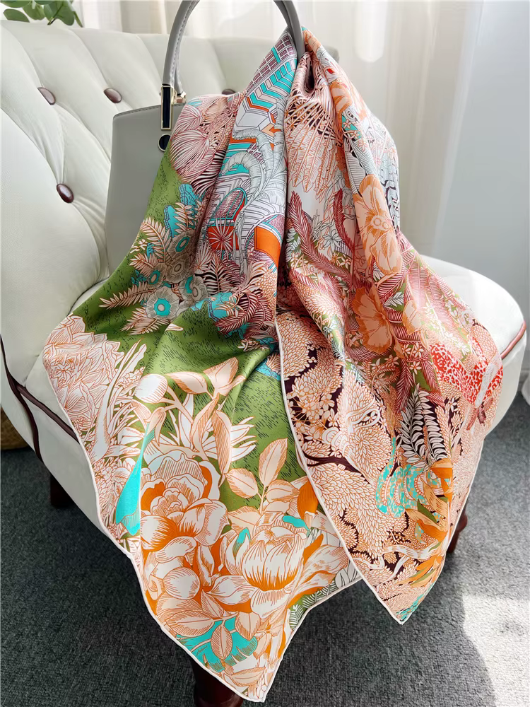 Foulard en soie de mûrier marque de luxe femmes foulards carrés Hijab châle enveloppement concepteur femme
