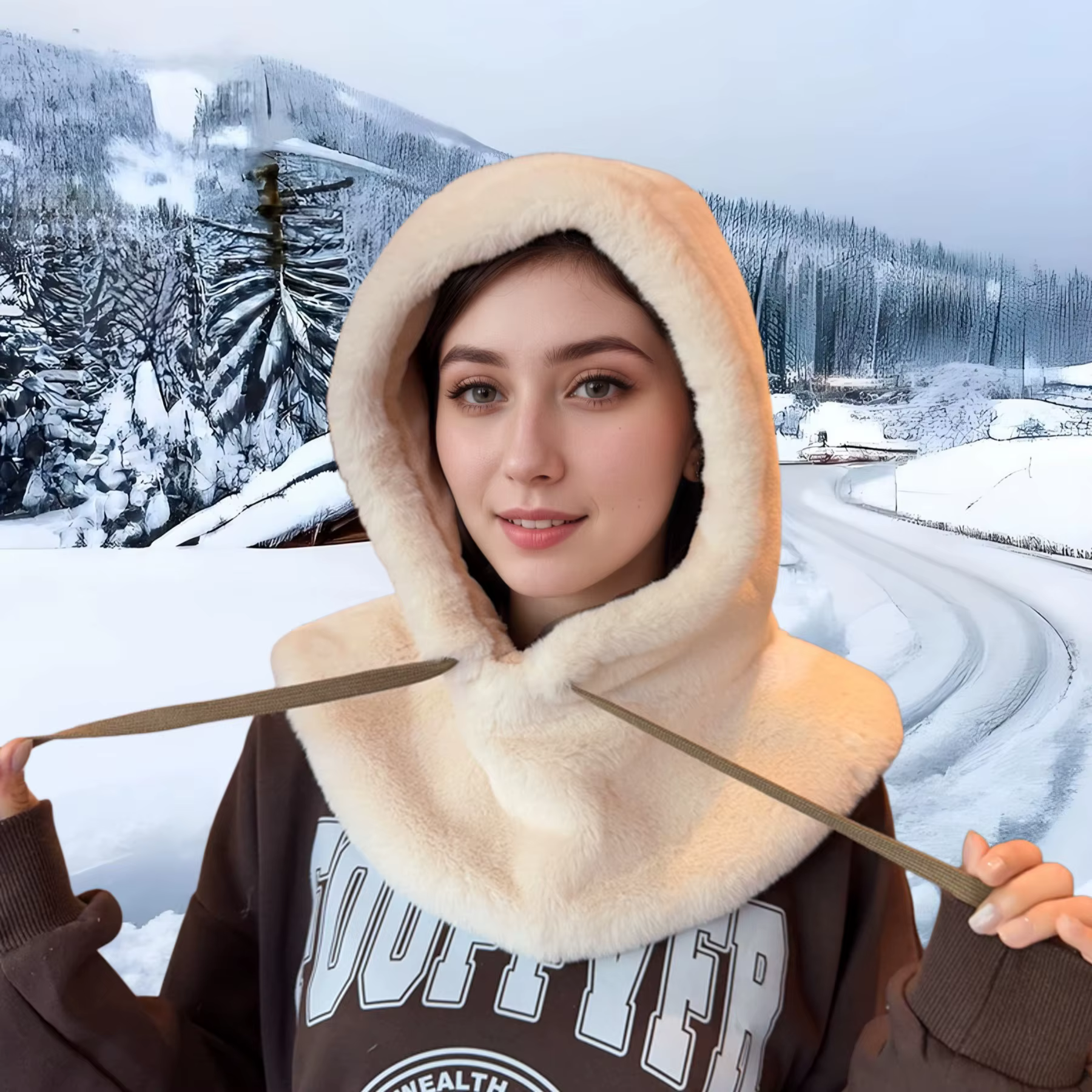 Cape de fourrure écharpe capuche hiver chapeau chaud pour les femmes polaire épaisse Protection des oreilles