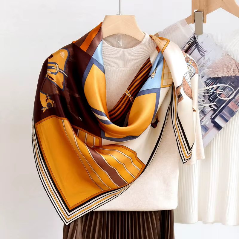 100% Foulard en soie 110CM femmes châle carré bords roulés à la main foulards Femme Foulard Femme tête vêtements accessoires