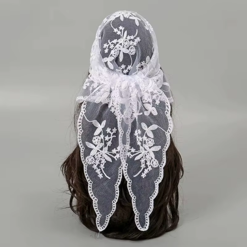 Écharpe à cheveux en dentelle tendance pour femmes, bandeaux triangulaires rétro, foulard triangulaire vintage, accessoires de coiffure élégants pour filles