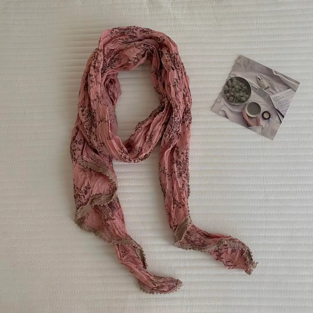 Foulards pour dames japonais rétro artistique Floral à la mode de haute qualité polyvalent dentelle coton lin Style pastoral foulard en soie