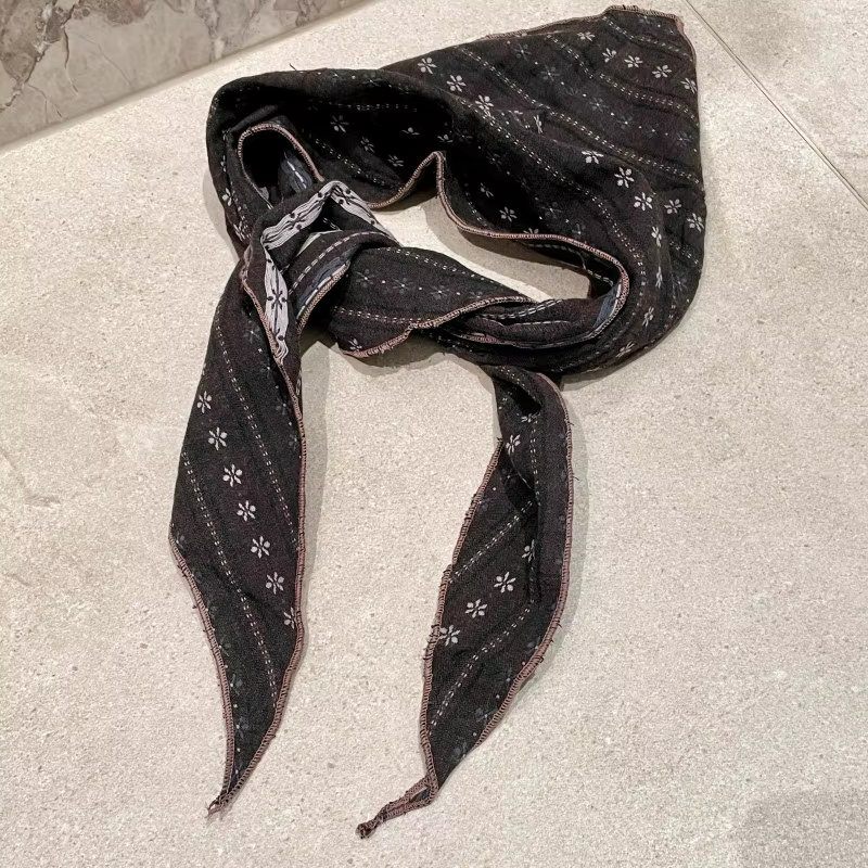 Femmes Vintage Floral rayé écharpe respirant coton lin mélange Triangle cou foulard Boho Chic bandeau et collier