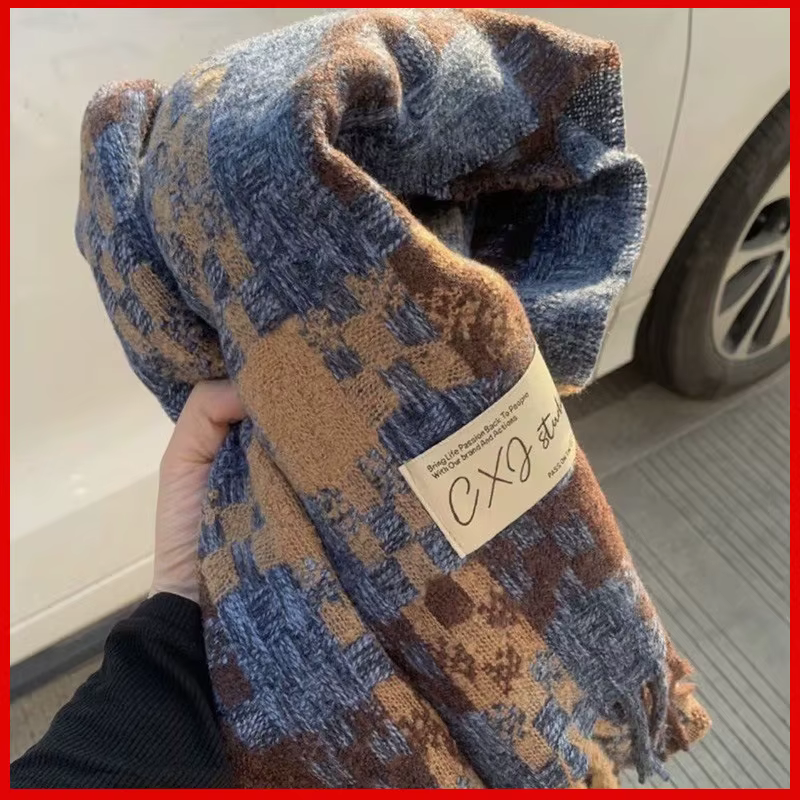 Nouvelle écharpe à carreaux tissée pour femmes en automne et en hiver