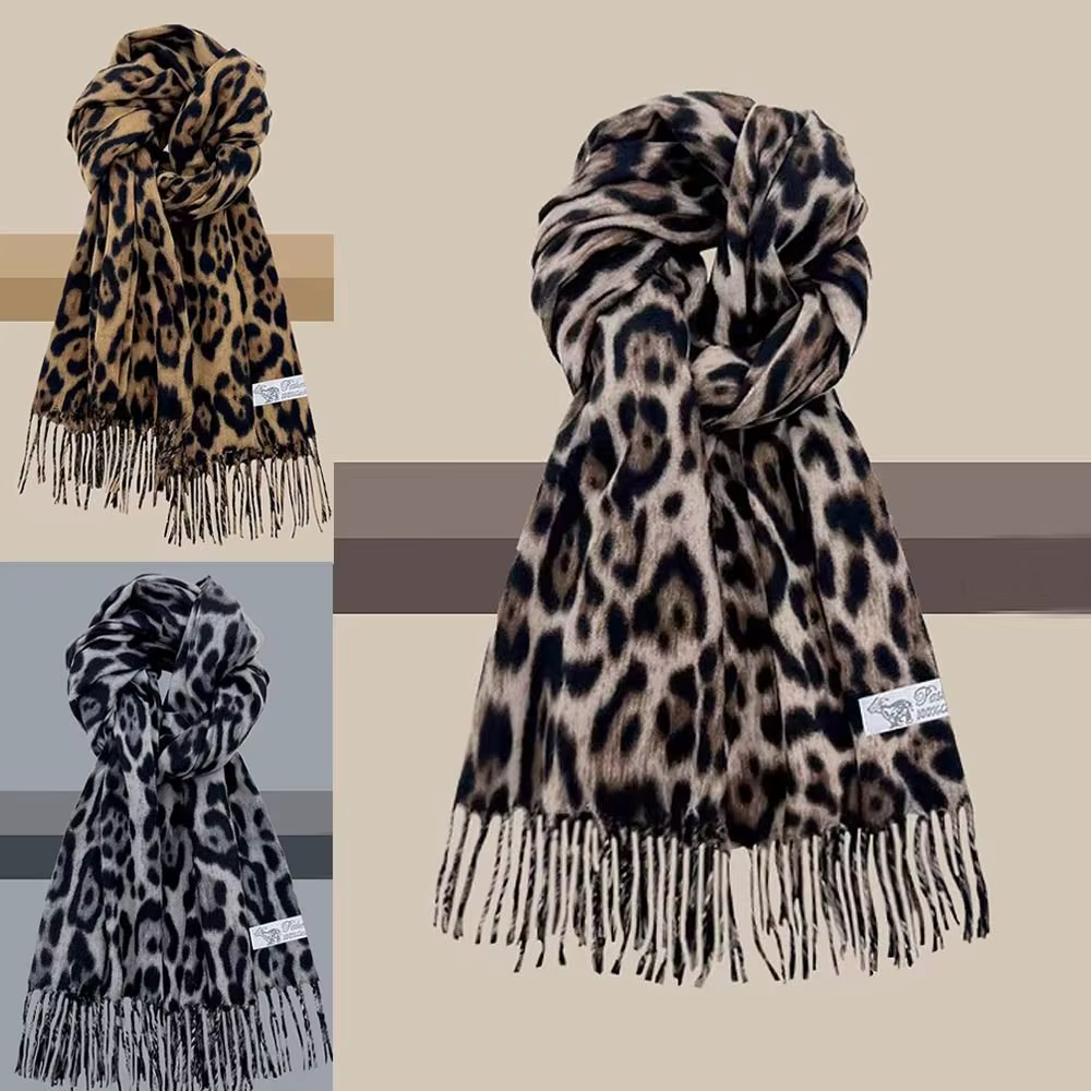 Mode léopard glands châle Imitation cachemire épaissi Foulard Pashmina Hijabs coupe-vent hiver chaud écharpe cou plus