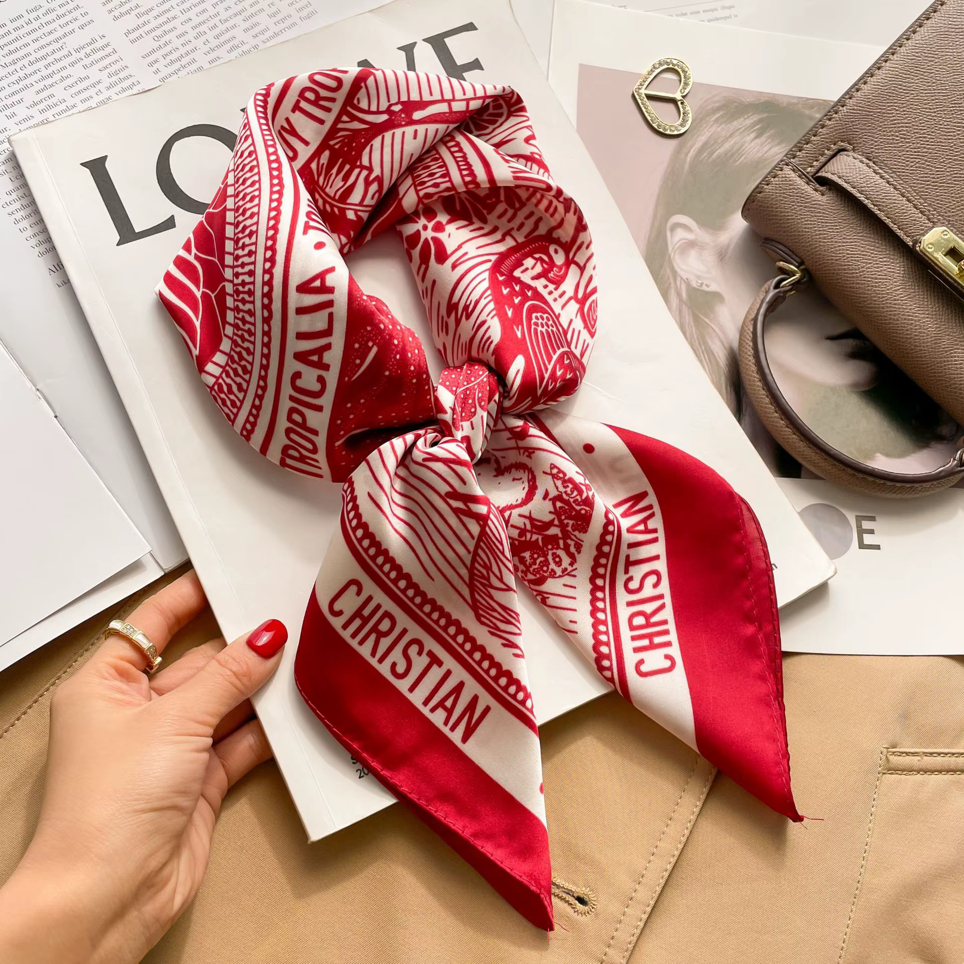 Foulard carré imprimé pied-de-poule pour femmes