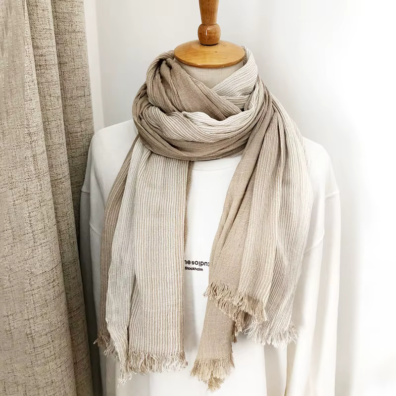 Écharpe rayée en coton et lin pour hommes