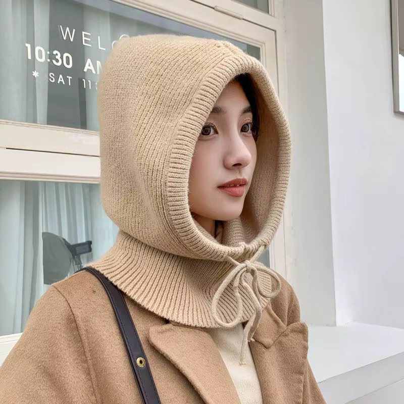 Écharpe à capuche tricotée chapeau cagoule en tricot coréen extérieur