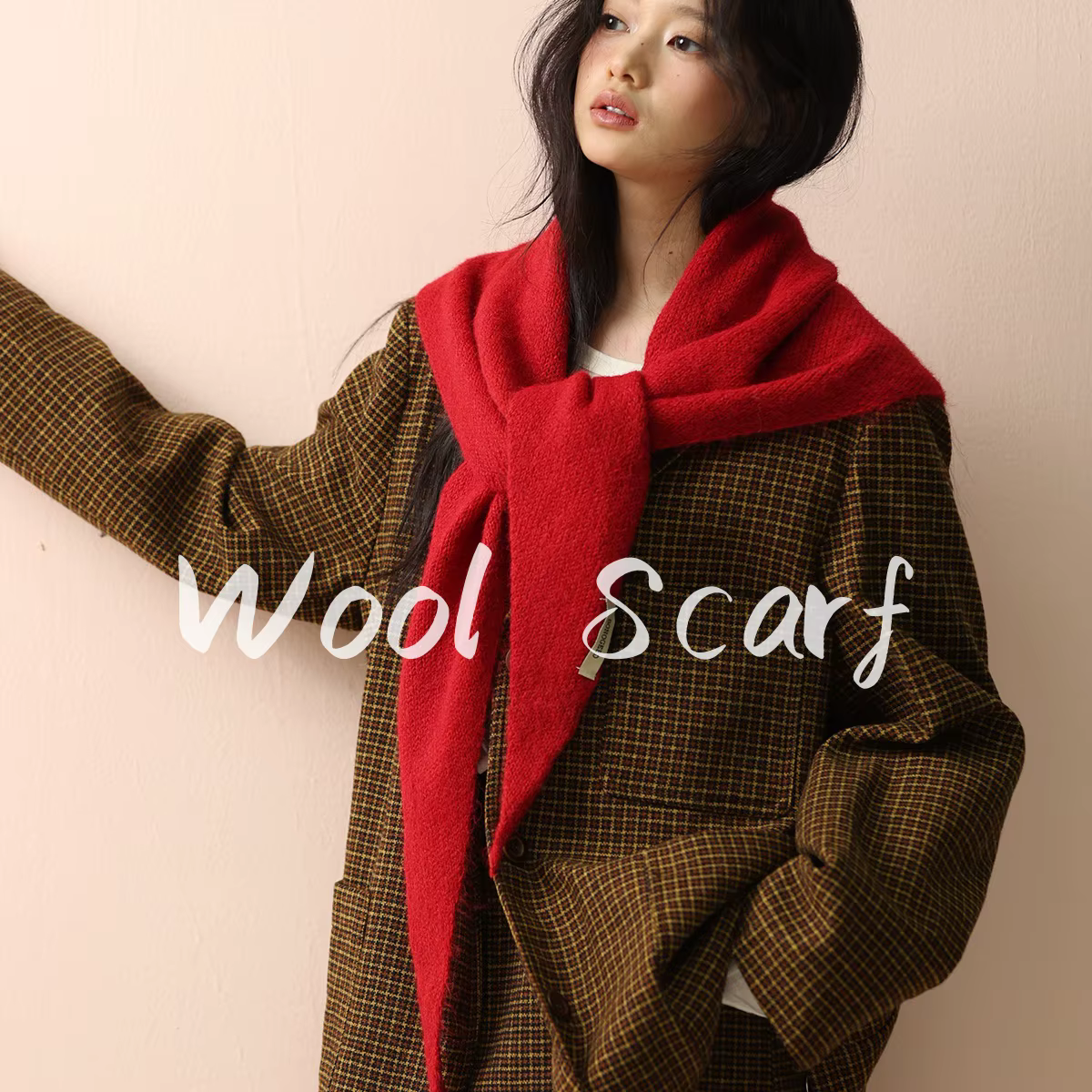 Grande taille laine Style coréen tricoté écharpe triangulaire femmes hiver chaud foulard châle vendu couleur