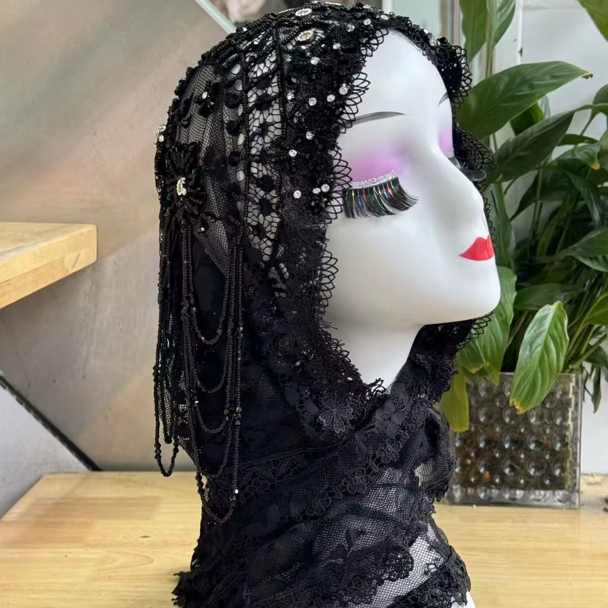 Hijabs pour femmes musulmanes noir gris avec perles Ramadam foulard soirée luxe Kufi écharpe dubaï Turban Islam chapeau