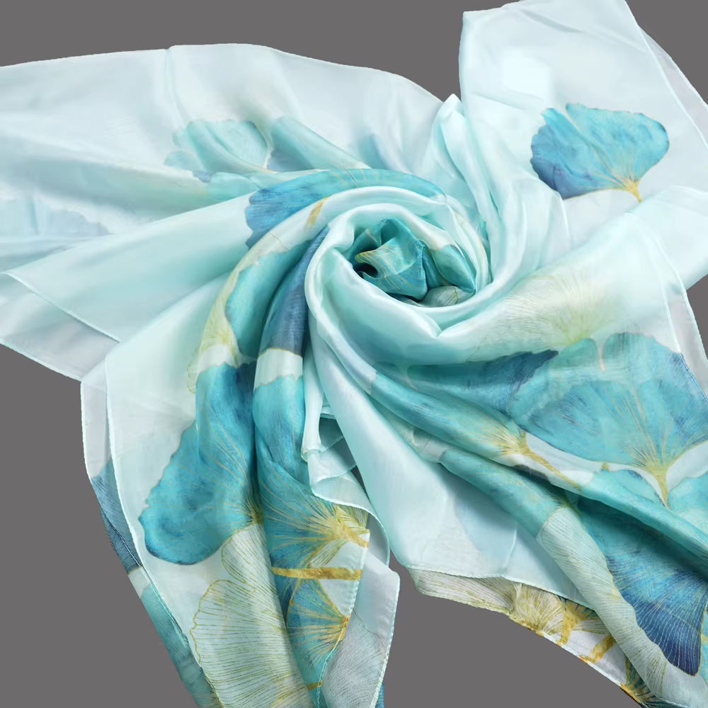 BYSIFA | Nouveau Châle Long d'Été en Soie de Mûrier 100% Bleue pour Femme